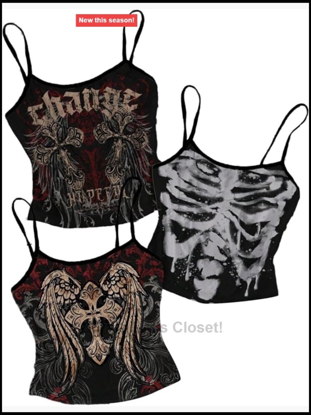 Goth Crop Cami 3 Pack Punk Grunge Sleeveless Graphic Tank Tops for Women